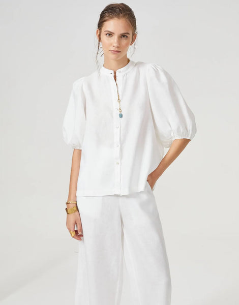 Lanthropy Bubble Linen Shirt-White