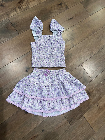 Flowers By Zoe Floral Smocked Top & Ruffle Skirt Set