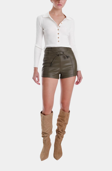 Karina Grimaldi Mona Vegan Leather Mini Shorts