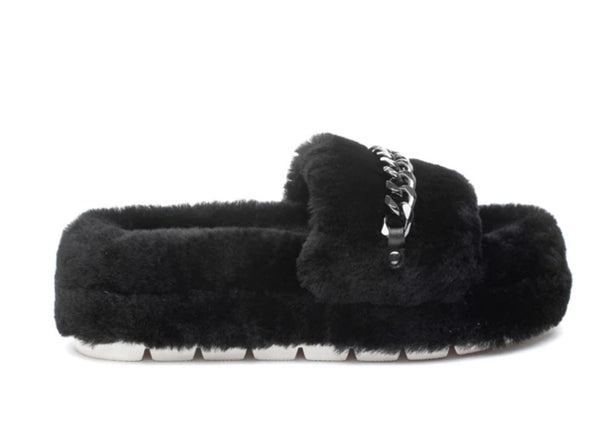 J Slides Billie Black Shearling