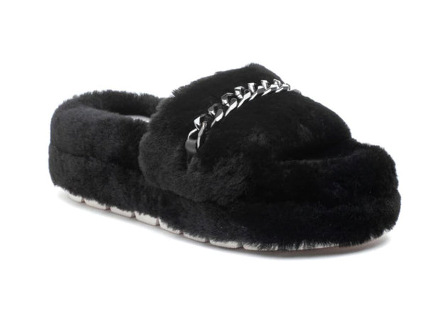 J Slides Billie Black Shearling