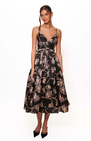 Hutch Atherton Dress-Black Vining Buds