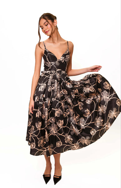Hutch Atherton Dress-Black Vining Buds