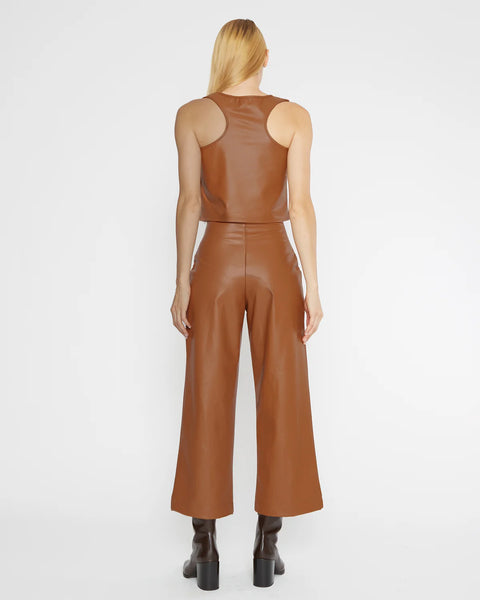 Ripley Rader Camel Vegan Leather Straight Leg Cropped Pant