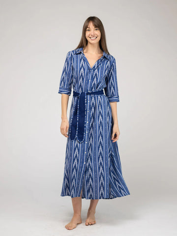 Beau & Ro Eloise Dress - Blue Ikat