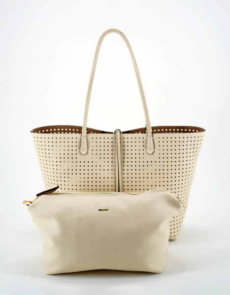 Remi Reid Departure Perforated Tote-Cream