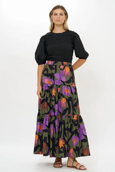 Oliphant Tiered Maxi Skirt-Olive Bergen