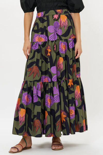 Oliphant Tiered Maxi Skirt-Olive Bergen