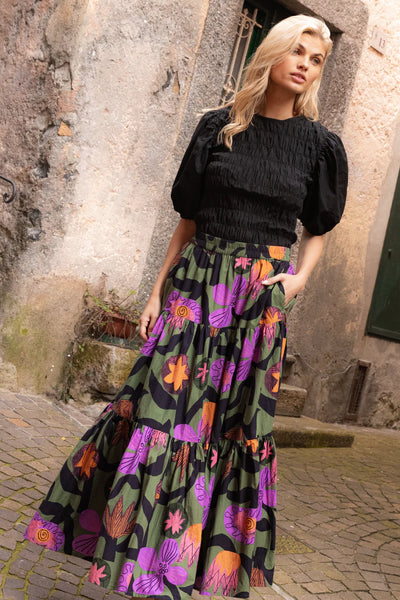 Oliphant Tiered Maxi Skirt-Olive Bergen