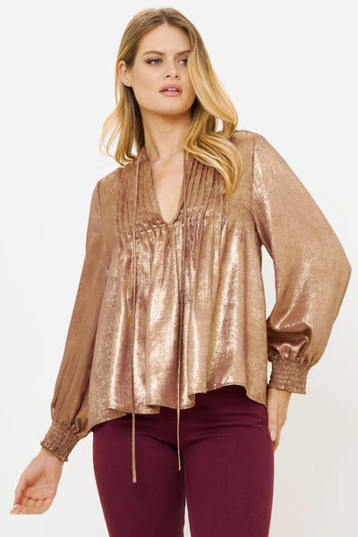 Oliphant V-Neck Pintuck Blouse