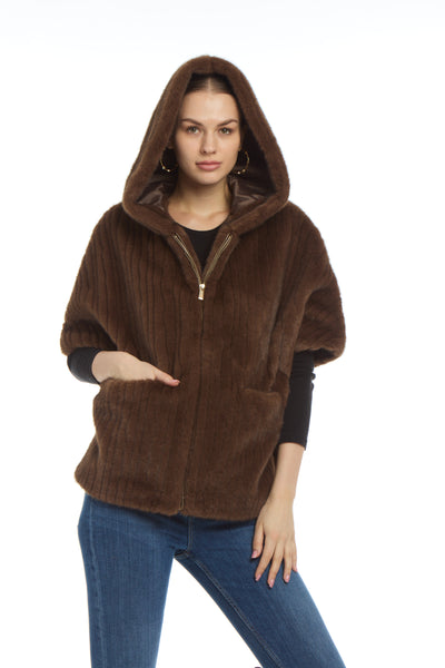 Patty Kim Faux Fur Hooded Poncho