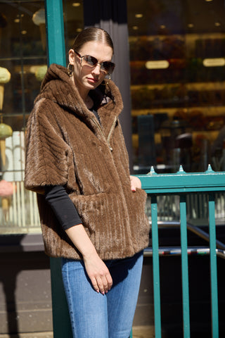 Patty Kim Faux Fur Hooded Poncho