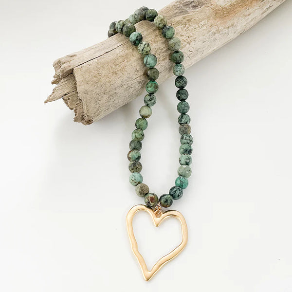Virtue Gemstone Beaded Necklace with XL Heart