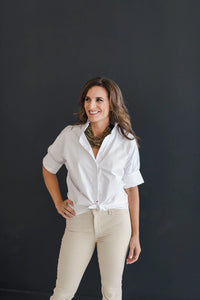 Heidi Houston Short Sleeve Ruffle Collar Shirt-White