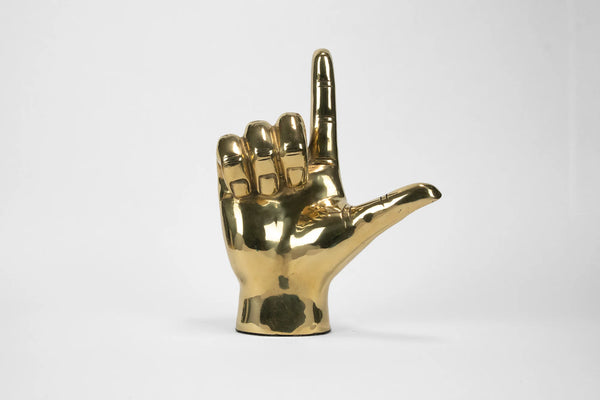 PRIZE "L" Initial Hand Sign Sculpture in Brass