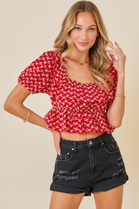 Day + Moon Red Ruffle & Lace Top