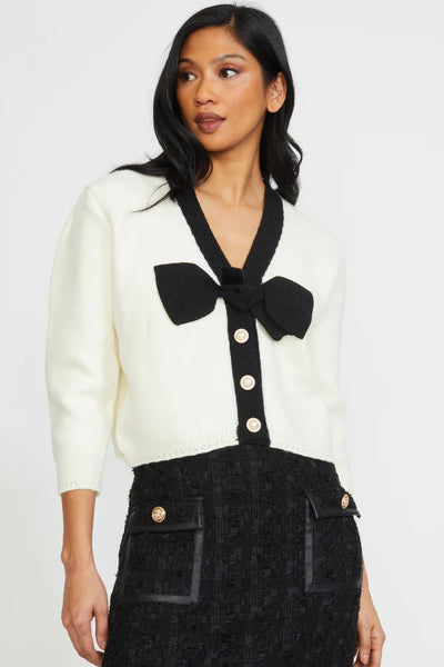 Stellah Contrast Color Bow Cardigan