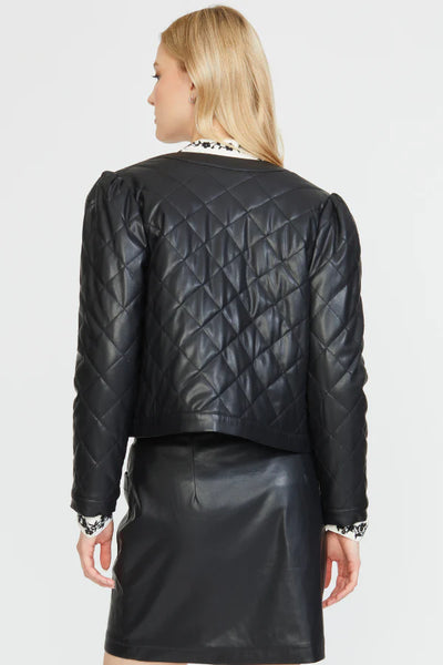 Stellah Quilted Vegan Leather Jacket-Black