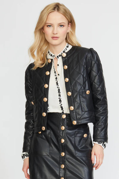 Stellah Quilted Vegan Leather Jacket-Black