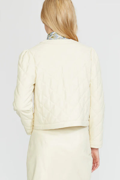 Stellah Quilted Vegan Leather Jacket-Cream