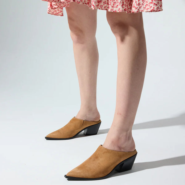 Yosi Samra Savile Pointed Toe Mule in Whiskey Suede