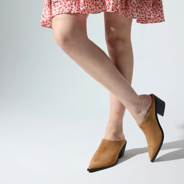 Yosi Samra Savile Pointed Toe Mule in Whiskey Suede
