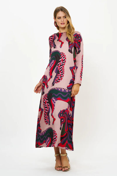 Oliphant Long Sleeve Shift Maxi-Arabia Crimson