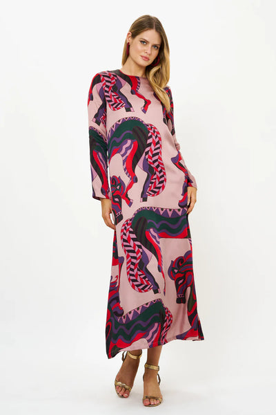 Oliphant Long Sleeve Shift Maxi-Arabia Crimson