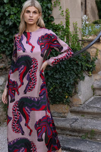 Oliphant Long Sleeve Shift Maxi-Arabia Crimson