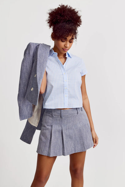 The Shirt 'The Boxy Crop Shirt' -Sky Blue Check