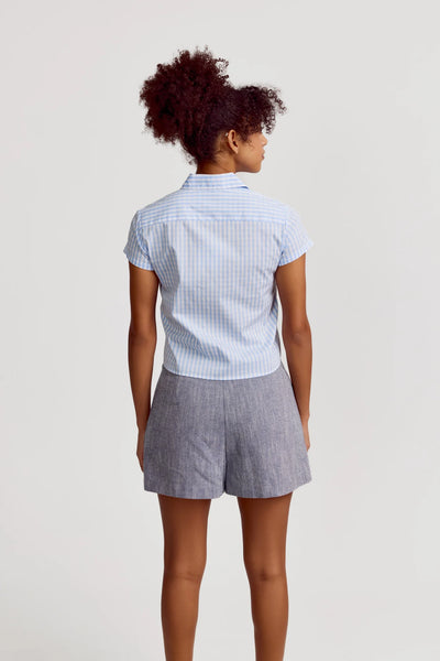 The Shirt 'The Boxy Crop Shirt' -Sky Blue Check