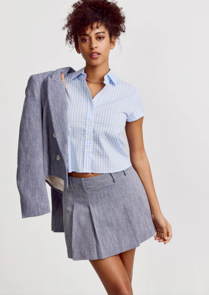 The Shirt 'The Boxy Crop Shirt' -Sky Blue Check