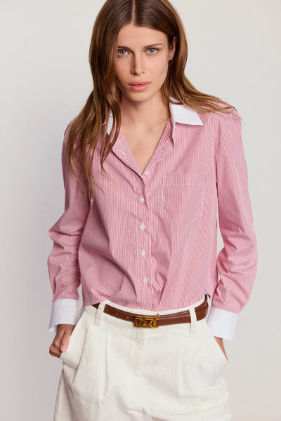 The Shirt 'The Long Sleeve Boxy Crop'-Red Stripe Collar