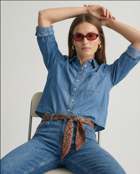 The Shirt 'The Long Sleeve Boxy Crop'-Light Denim