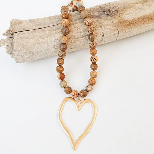 Virtue Gemstone Beaded Necklace with XL Heart