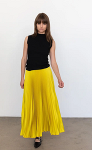 Loyd Ford Satin Midi Skirt-Chartreuse