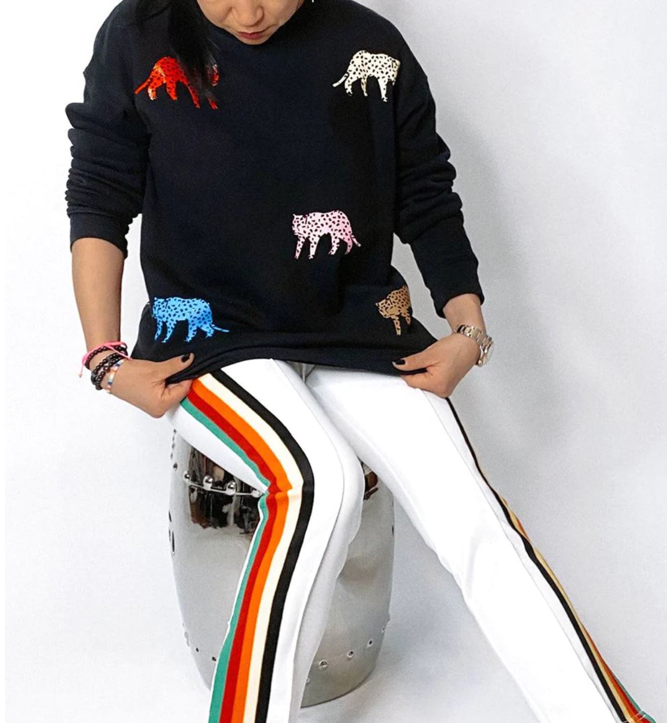 Style Reform Poppy Ultra Chic Black Sweatshirt - Multi Colored Cheetahs