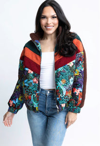 Karlie Chevron Floral Puffer Jacket