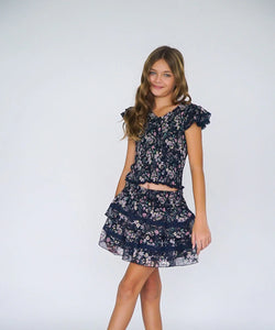FBZ Chiffon Navy Lace Top
