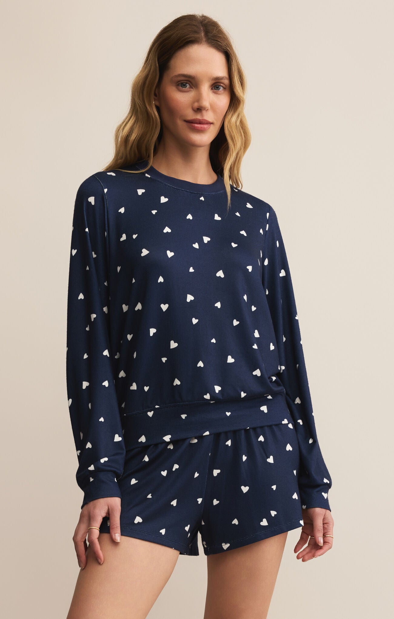Z Supply Classic Heart Long Sleeve-Navy