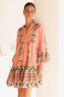 Oliphant Bell Sleeve Tiered Midi-Coral Udaipur