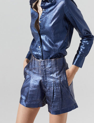 Lanhtropy Frida Metallic Linen Shorts-Dark Blue