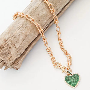 Virtue Mini Pave Heart on Horseshoe Chain