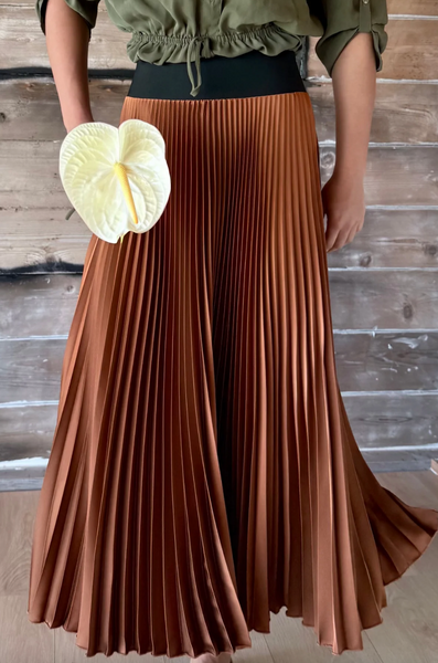 Loyd Ford Satin Midi Skirt-Hazel Brown
