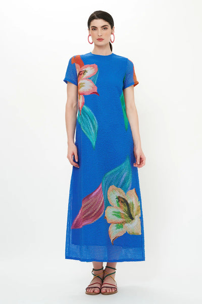 Oliphant Short Sleeve Shift Maxi-Hibiscus Blue