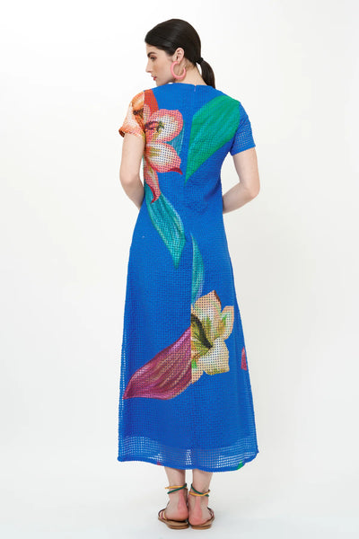 Oliphant Short Sleeve Shift Maxi-Hibiscus Blue