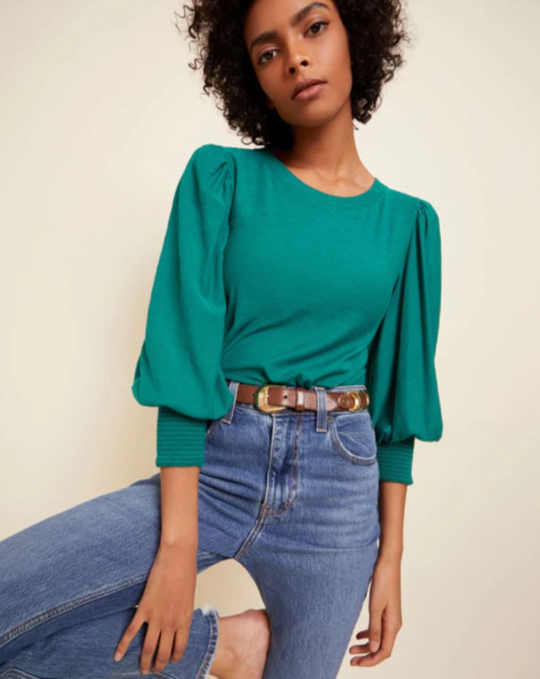 Nation Ltd. Loren Smocked Tee-Emerald