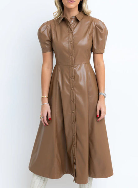 Karlie Midi Faux Leather Shirt Dress