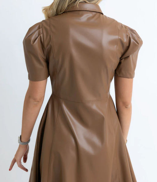 Karlie Midi Faux Leather Shirt Dress