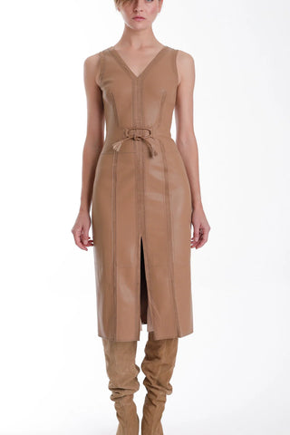 Karina Grimaldi Mona Vegan Leather Midi Dress